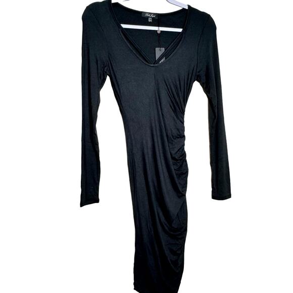 Laila Jayde Asymmetrical Shirred Dress in Black NWT Size XS - Picture 2 of 10